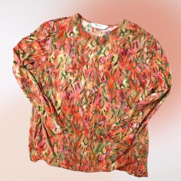 Tanjay Floral Zip‎ Front Gold Shimmer Jacket Petite Med - Picture 5 of 8